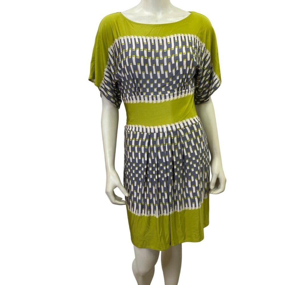 BCBG Maxaria Lime &‎ Gray Geometric Pattern Short Sleeve Dress S